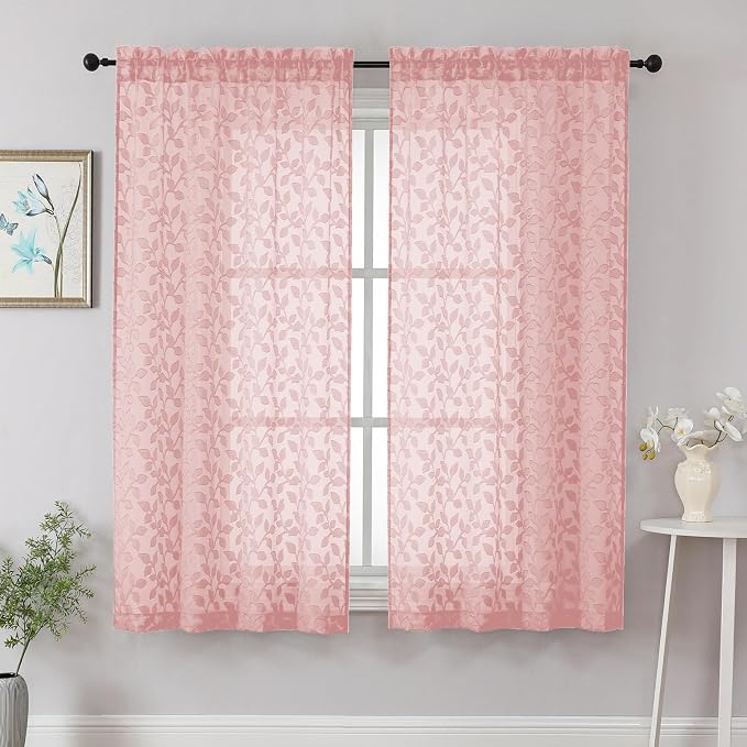 Chyhomenyc Blush Pink Sheer Curtains 63 Inch Length 2 Panels Set, Light by Chyhomenyc