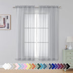 Simplebrand Light Grey Sheer Curtains 63 Inch Length 2 Panels, Rod Pocket Solid by Simplebrand