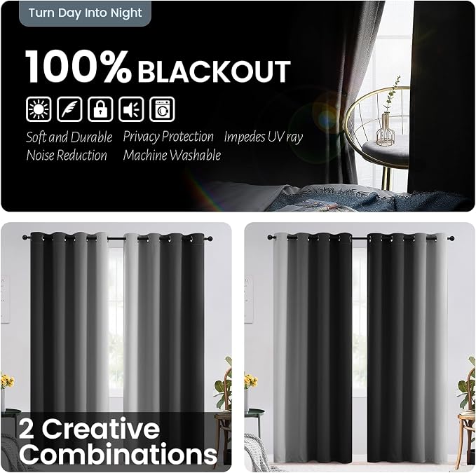 SimpleHome Ombre 100% Blackout Curtains - Image 2