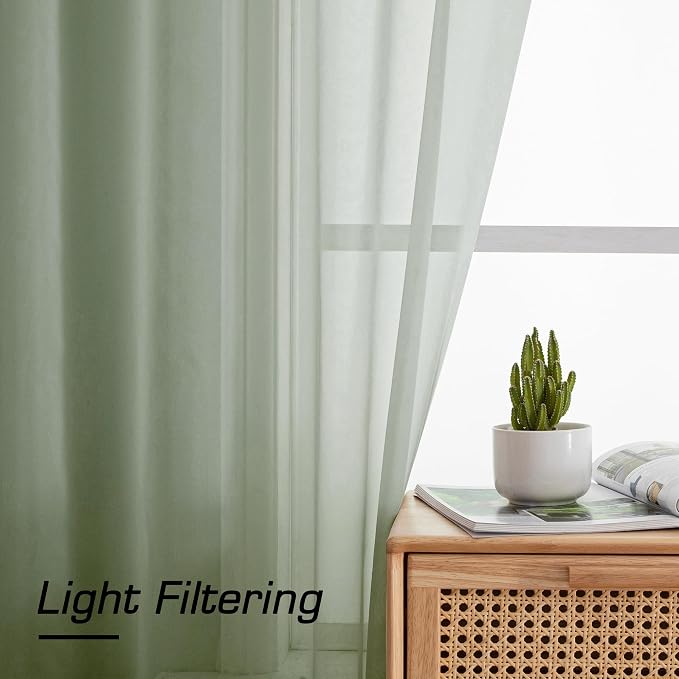 Simplebrand Sage Green Sheer Curtains, 2 Panels Set - Image 5