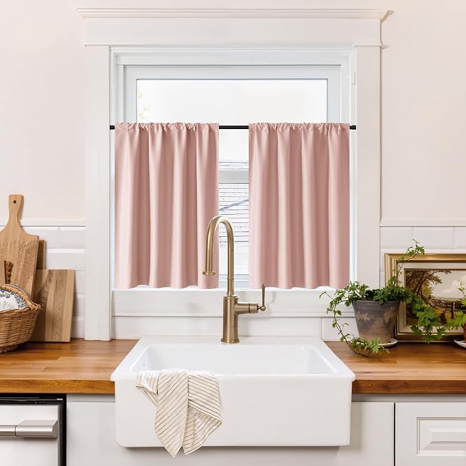 RYB HOME 100% Blackout Basement Curtains 24 inches Long, Heat & UV Blocking by RYBHOME