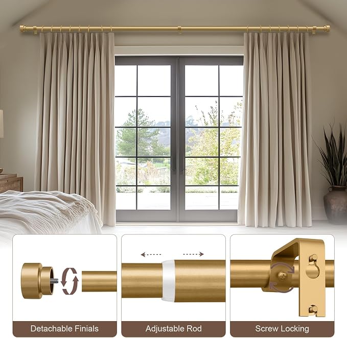 Lootkell 2 Pack Modern Gold Curtain Rods Set - Image 4