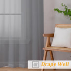 Gwine Charcoal Grey Sheer Curtain Tiers 24 Inch Length, Light Filtering Voile - Image 7