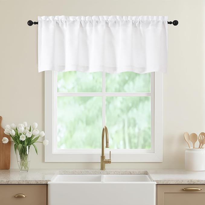 Valances for Windows, Light Filtering Faux Linen Textured Small Short Window by WelvetBLK