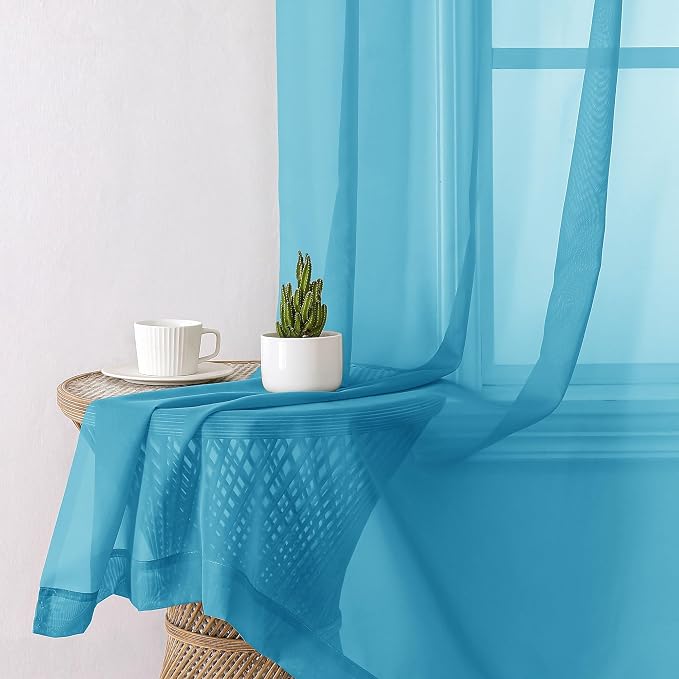 Lecloud Turquoise Sheer Curtains 90 Inches Long 2 Panels, Elegant Gauzy Airy - Image 4