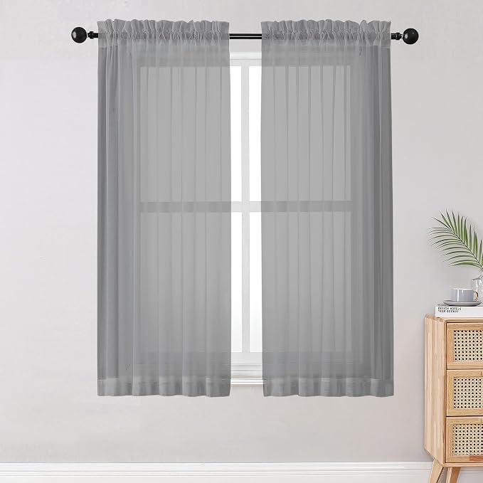 OWENIE Sheer Curtains Living Room 54 inches Long, Rod Pocket Curtain Sheers by OWENIE