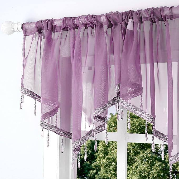Molaxhome Swag Curtain 51 inch Length Rod Pocket Scalloped Curtain Valance - Image 5