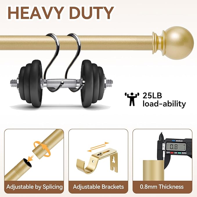 Gold Curtain Rod for Windows 28 to 48 Inch, 2 Pack 5/8 Inch Diameter Adjustable - Image 3