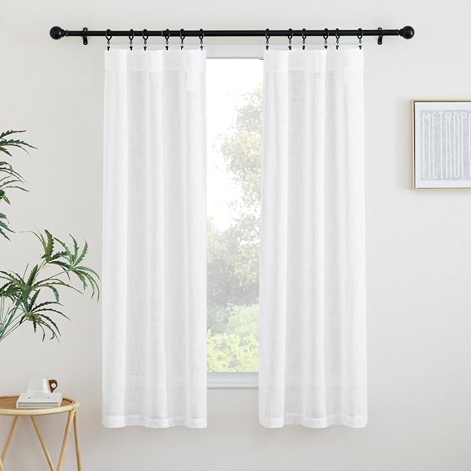NICETOWN White Bedroom Curtains 63 inches Long, Rod Pocket & Back Tab Faux - Image 2