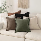 MIULEE Decorative Throw Pillow Covers Neutral Linen Fringe Throw Pillows Euro - Image 6