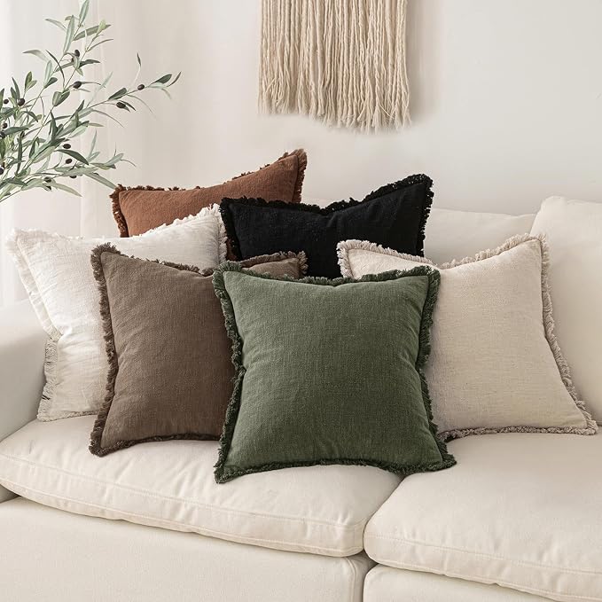 MIULEE Decorative Throw Pillow Covers Neutral Linen Fringe Throw Pillows Euro - Image 6