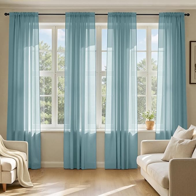 MIULEE Dusty Blue Sheer Curtains 90 Inches Long, 4 Panels Set, Light Filtering by MIULEE
