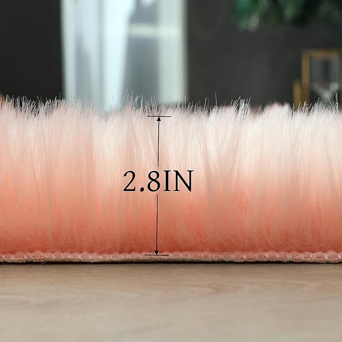 linmopm Faux Fur Rug Sheepskin Shag Fluffy Fuzzy Pink 2x3 ft Small Rugs - Image 6