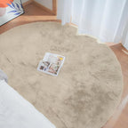 ORINOVA Light Brown Beige Washable Shaggy Round Rug 5ft Faux Rabbit Fur Rugs - Image 2