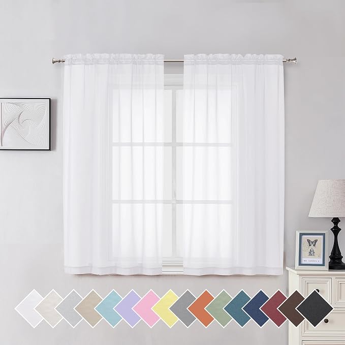 Aiyufeng White Sheer Curtains 54 inch Length Living Room Short Voile Drapes by Aiyufeng