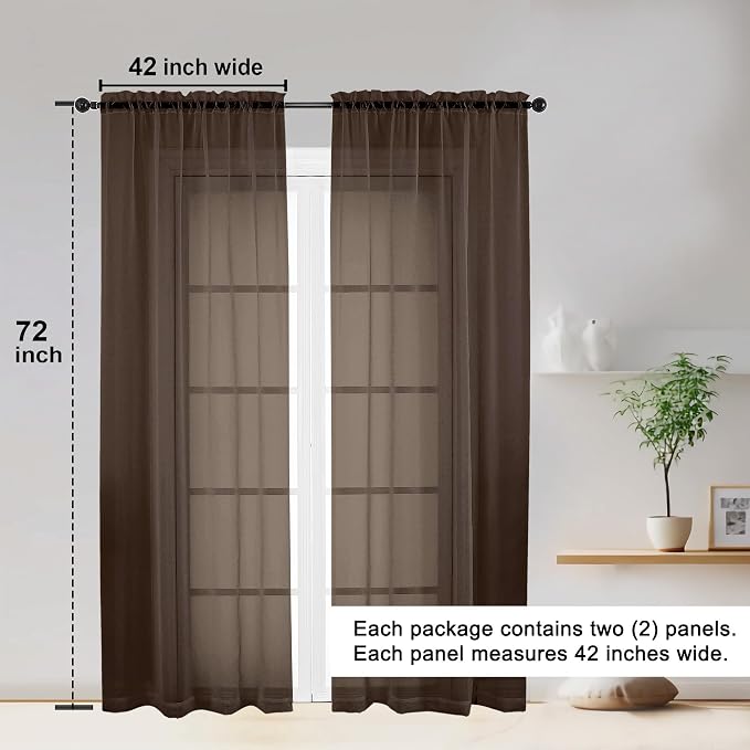 OWENIE Sheer Curtains 72 Inches Long 2 Panels Set, Light Filtering Sheer - Image 2