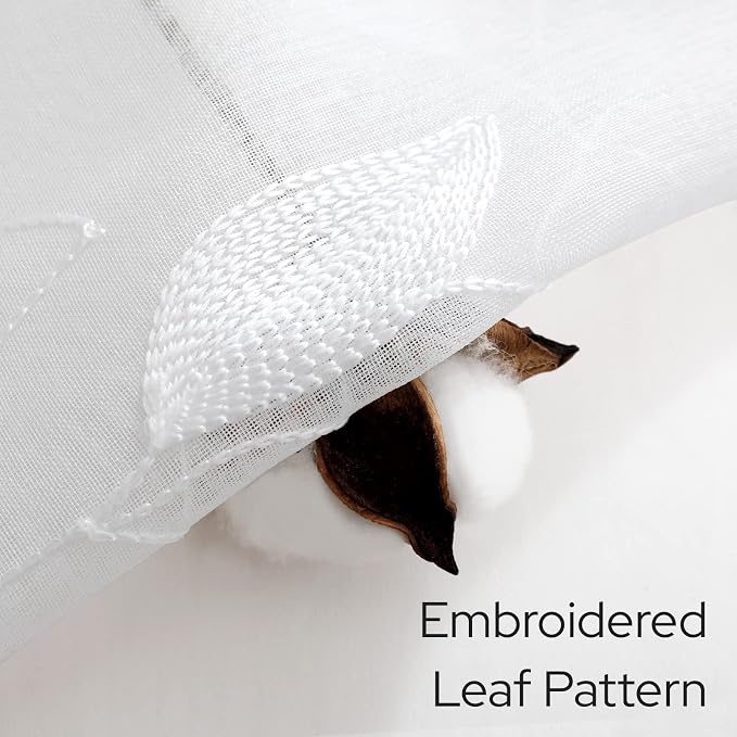 HOMEIDEAS White Sheer Kitchen Curtains 30 X 36 Inch Length 2 Panels Embroidered - Image 3
