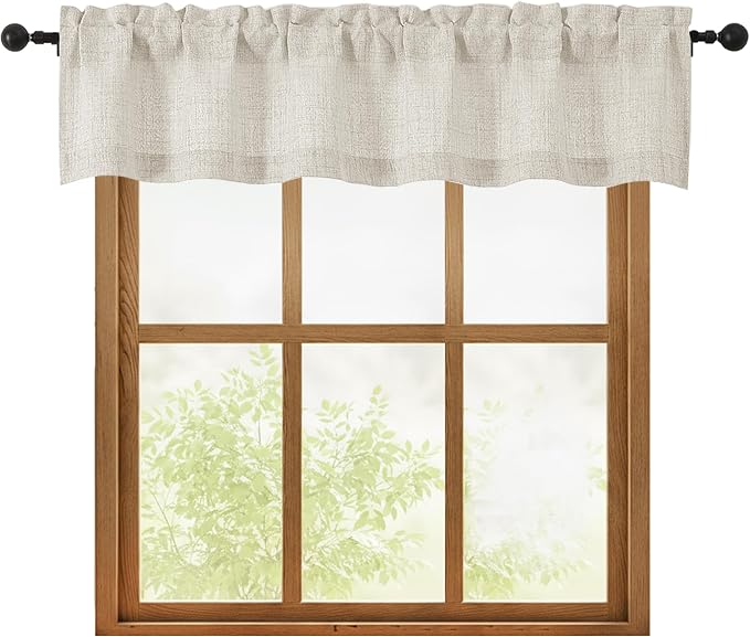 OWENIE Natural Valances for Windows 1 Pcs, Light Filtering Textured Farmhouse by OWENIE