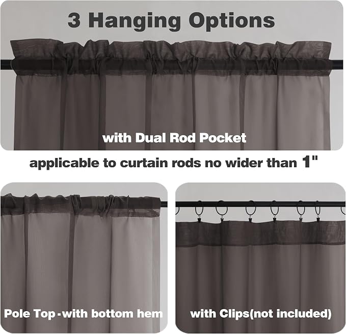Chyhomenyc Sheer Curtains 36 inch Length 2 Panels, Light Filtering Voile Rod - Image 3