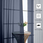 Lecloud Navy Blue Sheer Curtains 63 Inch Length 2 Panels, Rod Pockets Window - Image 6