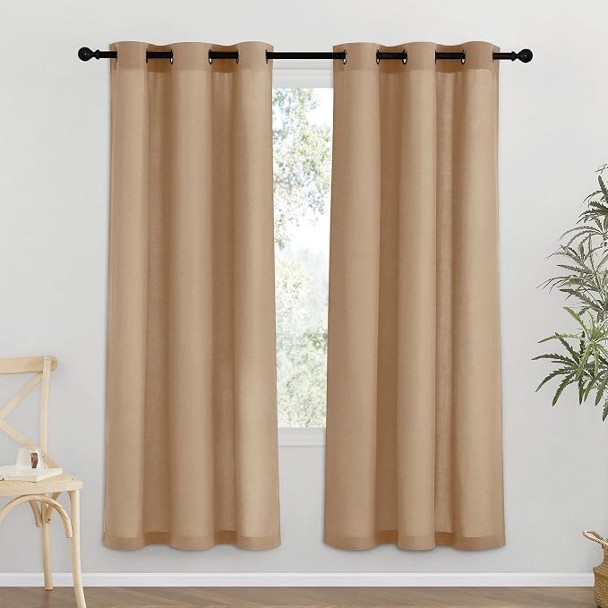 NICETOWN Camel Thick Linen Curtains 72" Length, Grommet Privacy Window by NICETOWN