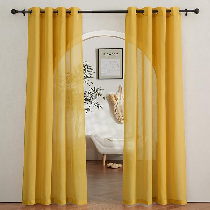 NICETOWN Semi Sheer Curtains Flax Linen Texture, Grommet Retro Window Treatment by NICETOWN