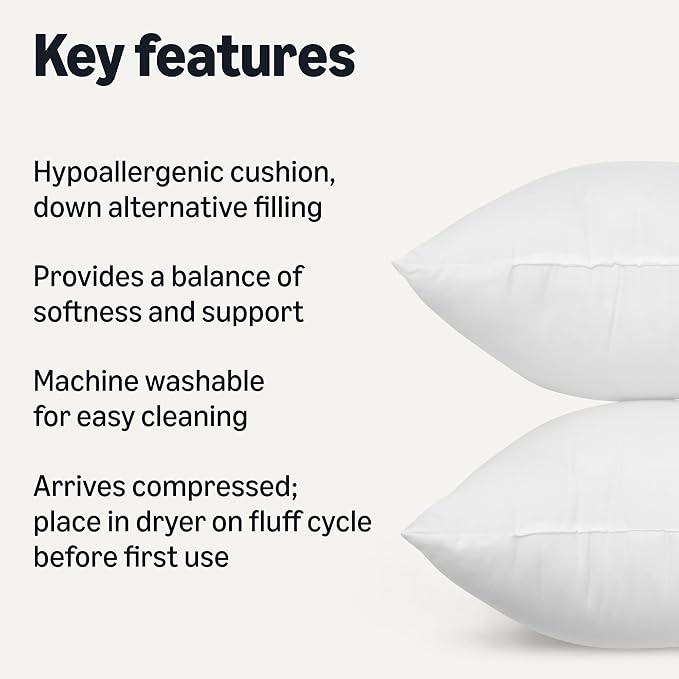 Amazon Basics Square Hypoallergenic Pillow Insert, Down Alternative Fiberfill - Image 2