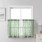 Lecloud Leia Sage Green Sheer Kitchen Curtains 24 Inch Length 2 Pcs, Jacquard by Lecloud