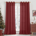 LAMIT Burgundy Red Sheer Linen Curtains 84 inch Length, Light Filtering Semi by LAMIT