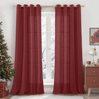 LAMIT Burgundy Red Sheer Linen Curtains 84 inch Length, Light Filtering Semi by LAMIT