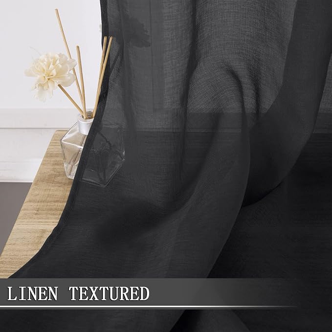 Tollpiz Sheer Curtain Linen Textured Living Room Curtains Sheer Light Filtering - Image 2