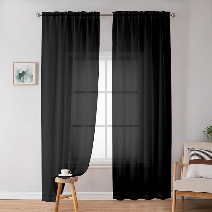 Simplebrand Black Sheer Curtains 72 Inches Long 2 Panels by Simplebrand