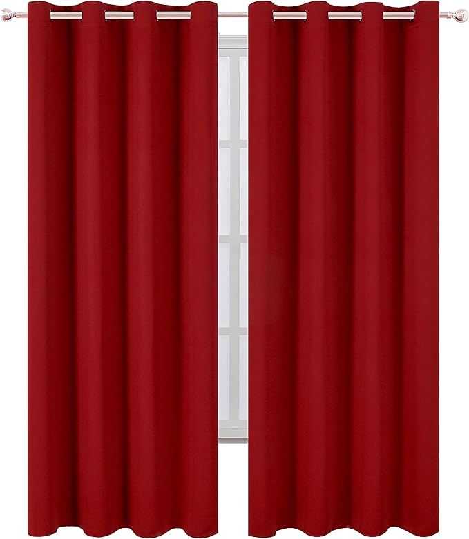 LEMOMO Red Curtains 52 x 84 Inch Long/Blackout Curtains Set of 2 Panels/Room - Image 2