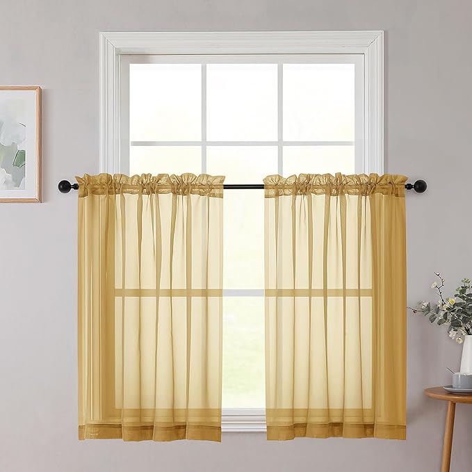 Cafe Curtains 36 Inch Length Tier 2 Pieces, Modern Soft Airy Sheer Kitchen by WelvetBLK