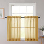 Cafe Curtains 36 Inch Length Tier 2 Pieces, Modern Soft Airy Sheer Kitchen by WelvetBLK