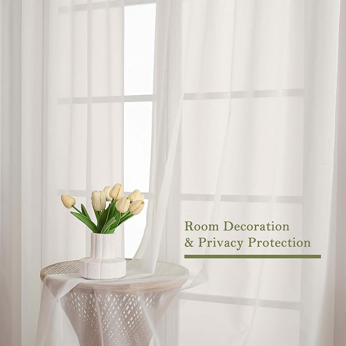 Lecloud Ivory Sheer Curtains 90 Inches Long 2 Panels, Light Filtering Airy - Image 6