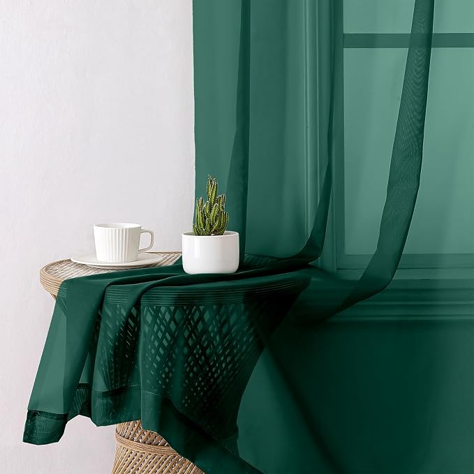 Lecloud Hunter Green Sheer Curtains 84 Inches Long 2 Panels Set, Rod Pocket - Image 8