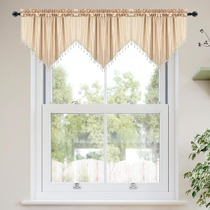 Molaxhome Swag Curtain 51 inch Length Rod Pocket Scalloped Curtain Valance by Molaxhome