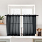 Black Small Sheer Curtains Tier 24 Inches Length 2 Pieces, Light Filtering Cafe by Home