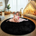 yulidayang Black Fluffy Round Area Rugs by yulidayang
