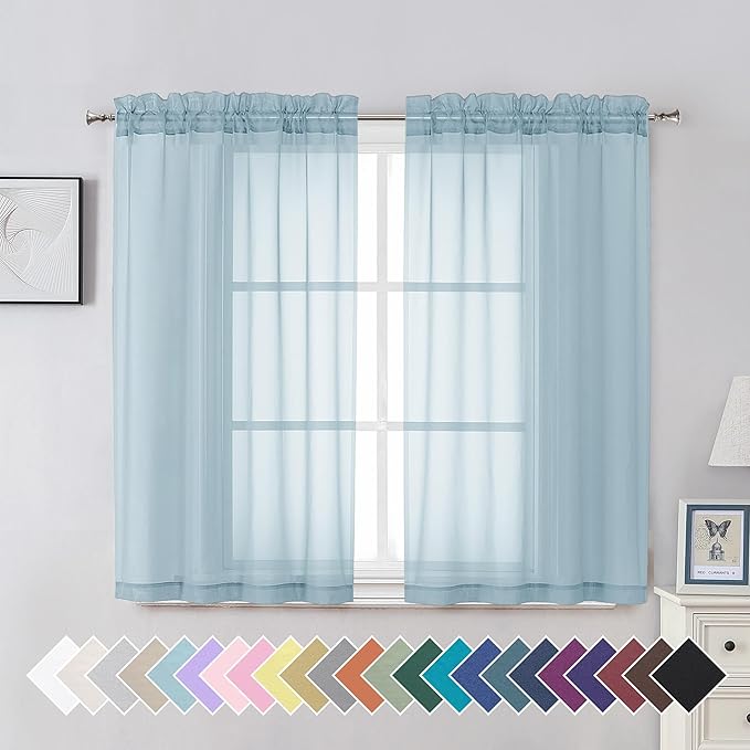Aiyufeng 2 Pack: Basic Sky Blue Sheer Curtain Drapes 45 Inch Length 2 Panels by Aiyufeng