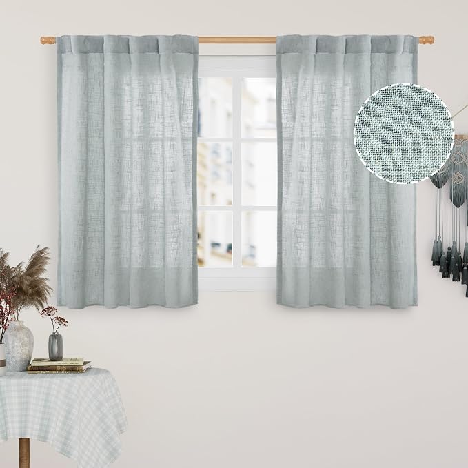 LAMIT Short Linen Curtains 40 Inch Length, Semi Sheer Light Filtering Panels by LAMIT