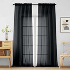 Halloween Black Sheer Curtains for Window 96 Inches Long 2 Panels Set, Soft by Home