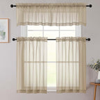 Taupe Valances for Windows, Taupe Sheer Curtains 14 Inch Length 2 Pack Kitchen - Image 8
