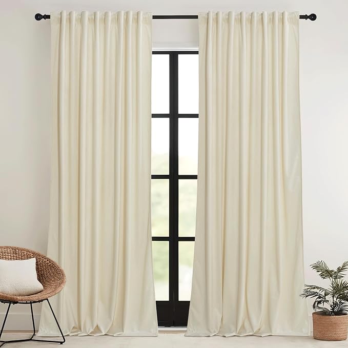 RYB HOME 90 inches Beige Velvet Curtains by RYBHOME