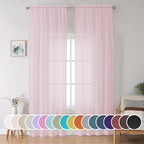 OWENIE Extra Long Sheer Curtains 96 Inches Long, Rod Pocket Airy Solid Blush by OWENIE