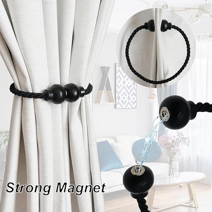 4 Pack Magnetic Curtain Tiebacks Modern Handmade Rope Curtain Tie Backs - Image 3