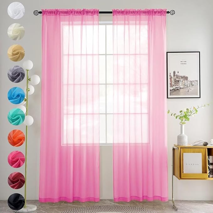 youleyar Solid Sheer Rod Pocket Curtain Voile Draperies 2 Panels White Beige by Youleyar
