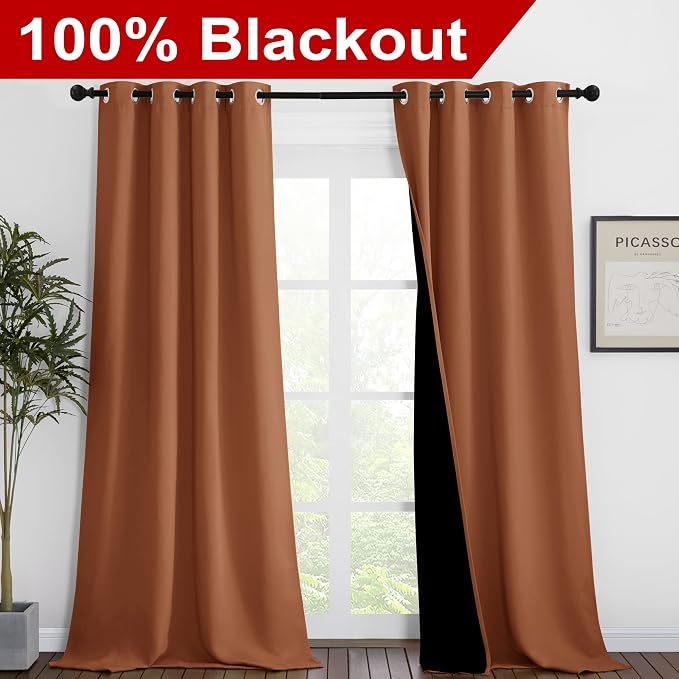 NICETOWN Burnt Orange Blackout Curtains 90 inches Long, Full Light Blocking - Image 2