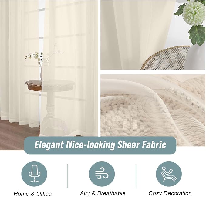 Cream Sheer Curtains 120 Inches Long 2 Panels, Extra Long Light Filtering - Image 4
